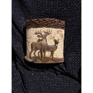 Deer Family Faux Birch Bark Tooth brush holder with‎ Woven Twig Rim Rustic Decor